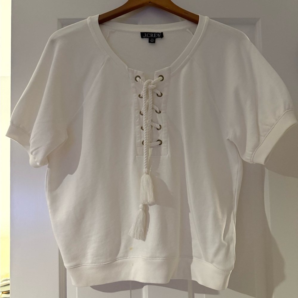 J Crew White short sleeve lace up sweatshirt